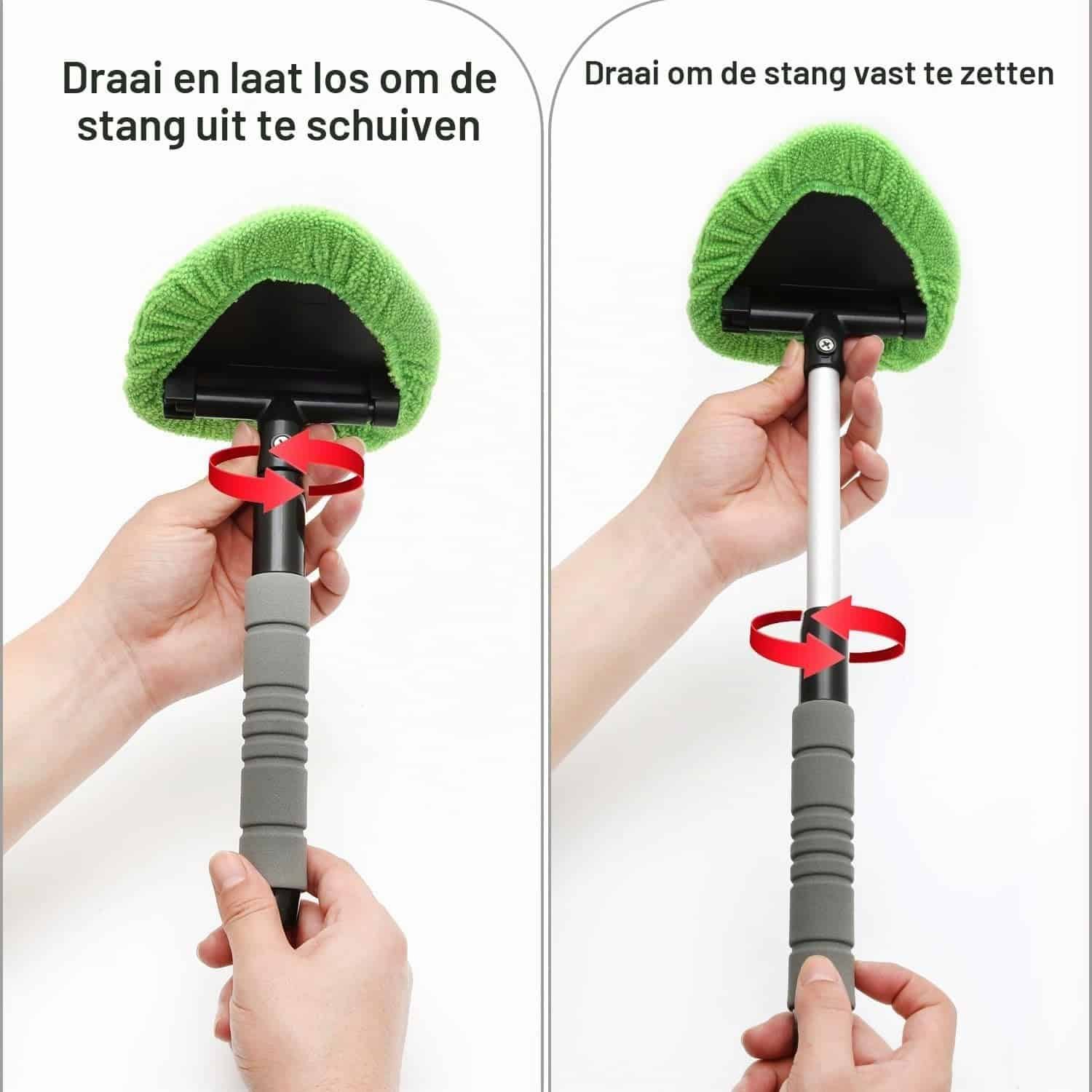 De borstelsteel losdraaien, uitschuiven en weer vastzetten